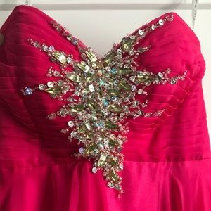 Pink strapless full length prom dress